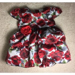 Fao Schwartz Floral Infant special occasion dress Satin Feel  18 M Black Red